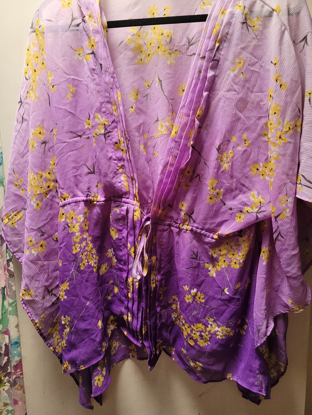 Apt. 9 Purple Floral Tie-Front Tunic with Yellow Blossoms